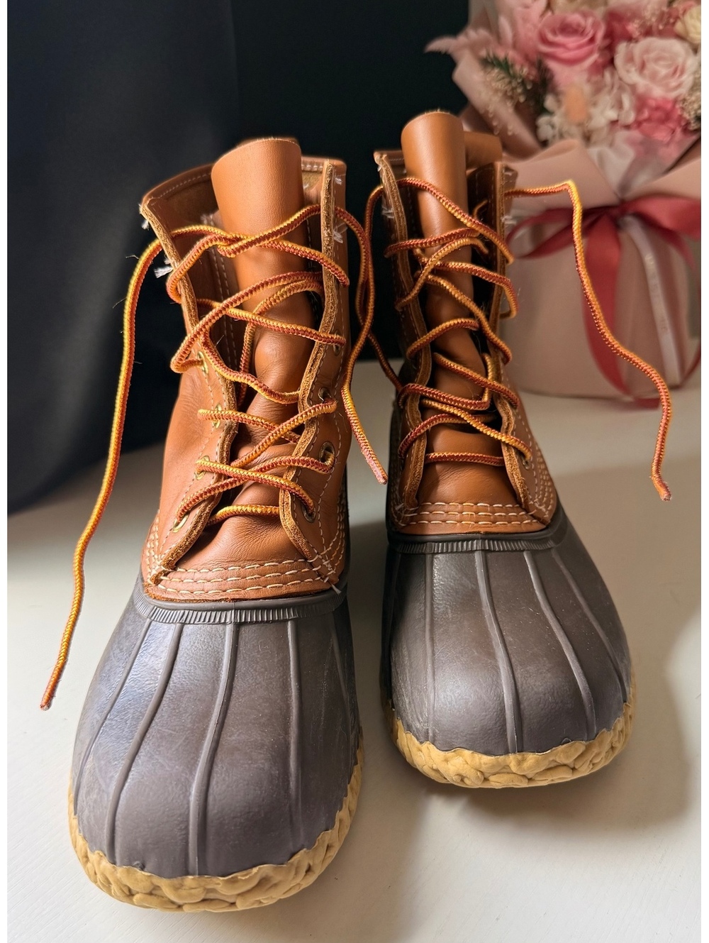 L.L.Bean Bean Boots 8” Leather Rubber Duck Boots Women’s Size 8 USA Made Brown